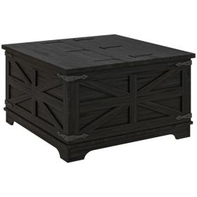 Farmhouse Coffee Table, Square Center Table with Flip-top Lids, Hidden Storage Compartment, Black (Option: Black)