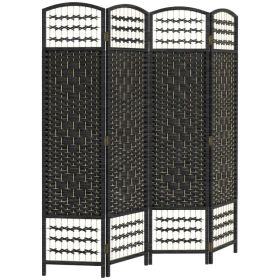 4 Panel Folding Room Divider, Portable Privacy Screen, Wave Fiber Room Partition for Home Office, Black (Option: Black)