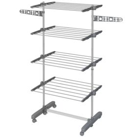 Garment Drying Rack Stainless Steel Folding Clothes Hanging Rack with Side Wings Castors for Indoor Outdoor Grey (Option: Grey)