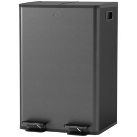Dual Garbage Bin, Soft-Close Trash Can with Foot Pedal, 2 x 28 Liter Garbage Can with Removable Inner Buckets, Black (Option: Black)