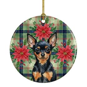 Black and Tan Russian Toy Christmas PoinsettIas Ceramic Ornament Christmas Tree Hanging Decorations for Home Christmas Holiday, Party, Gift, 3 in (Option: Default)