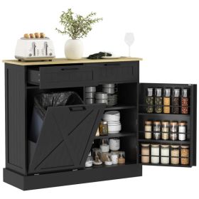 10 Gallon Hidden Garbage Bin Cabinet, Tilt Out Trash Cabinet w/ 2 Drawers, Freestanding Kitchen Island, Black (Option: Black)