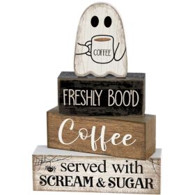 4 Pcs Halloween Wooden Ghost Coffee Table Decor, Cute Coffee Bar Signs For Seasonal Display (Option: MULTICOLOR)