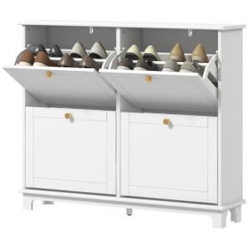 Modern Shoe Storage Cabinet, Narrow Shoe Cabinet with 4 Flip Drawers, Adjustable Shelves, 5 Legs for Entryway, White (Option: White)