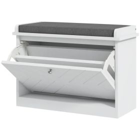 Shoe Storage with Seat, Upholstered Hallway Bench, Shoe Bench with Flip Drawer, Adjustable Shelf for 6 Pairs of Shoes (Option: White)