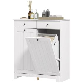 Laundry Cabinet, Tilt Out Laundry Hamper Cabinet with 2 Baskets, Bathroom Hamper Cabinet with 2 Drawers, White (Option: White)