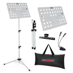 5 Core Music Stand For Sheet Music Height Adjustable Portable Folding Atril Para Partituras w Light Clip for Guitar Players Violinists Cellists P (Color: White)