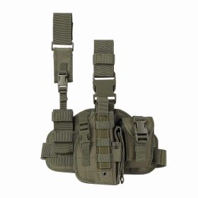 Tactical Drop Leg Holster for Right or Left Hand, Adjustable Thigh Holster with Utility Pouches and Secure Retention Straps (direction: Left, Color: OD Green)