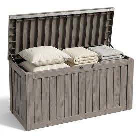 Outdoor Storage Box, Resin Deck Boxes Indoor and outdoor, Waterproof Storage Box Lockable Lid (Black, 80 Gallon) (Color: Light Brown)