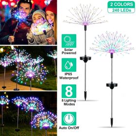 240 LEDs Solar Starburst Stake Lights, 2 Pack 120LED Each, 8 Light Modes Multicolor Copper Wire Solar Decorative Lights for Yard Lawn (Color: Color)