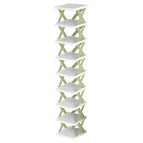 9Tier Narrow Entryway Shoe Rack Plastic Vertical Shoe Organizer Space Saving Free Standing Shoes Storage Shelf Closet Hallway (Color: green)