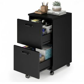 Living Room 2 Drawer Rolling Wood Filing Cabinet with Printer Stand Under Desk Storage Lockable Wheels Home Office Organizer (Color: Black)