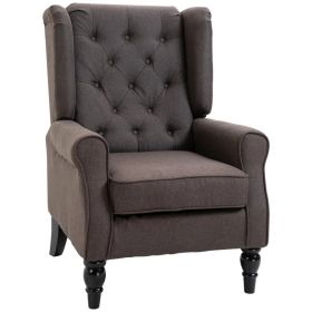 Modern Accent Chairs Button Tufted Armchair, Large Living Room Chair with Wood Legs, Rolled Arms, Thick Padding for Modern Homes, Brown (Option: Brown)