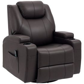 Massage Recliner Chair, Swivel Nursery Rocker Chair, Manual Reclining Sofa with 8 Vibration Points, PU Leather, Cup Holders, Side Pockets, for Li (Option: Brown)