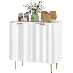 Modern Kitchen Storage Cabinet, Sideboard Buffet Cabinet with Adjustable Shelves and Metal Legs for Kitchen, White (Option: White)