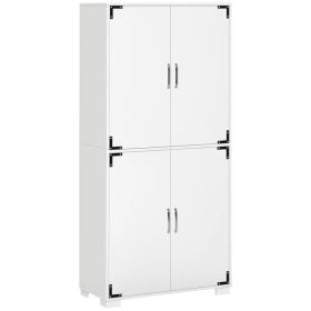 Farmhouse Kitchen Pantry Storage Cabinet with 4 Doors, Kitchen Cabinet with Shelves, White (Option: White)