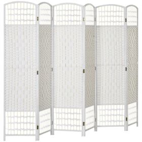 6 Panel Folding Room Divider, Portable Privacy Screen, Wave Fiber Room Partition for Home Office, White (Option: White)