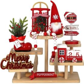 Christmas Decorations For Home & Office, 8 Piece Tiered Tray Decor Set, Festive Holiday Tabletop Ornaments For Desk, Shelf & Table (Option: Multi)