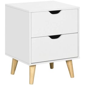 Modern Bedside Table, Nightstand with 2 Drawers and Pine Wood Legs for Bedroom, Living Room, White (Option: White)