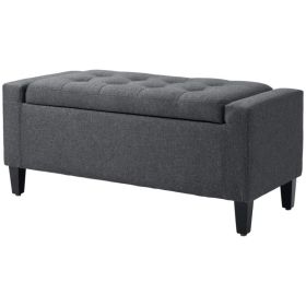 Storage Ottoman Bench, Linen Upholstered Bench with Tufted Design (Option: Dark Grey)