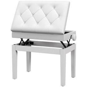 Adjustable Piano Bench with Storage and Soft PU Leather Padded, with Enough Music Storage Design, White (Option: White)