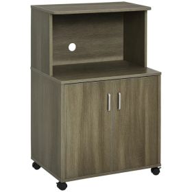 Microwave Cart on Wheels Utility Trolley Storage Sideboard Bookcase with 2-door Cabinet, Grey Wood Grain (Option: Grey)