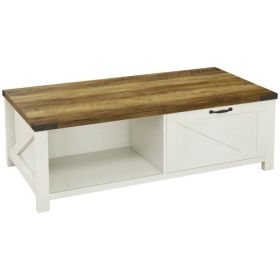 Industrial Coffee Table Side End Table with Drawer, Open Storage Shelf, Modern Farmhouse Furniture, for Living Room, Dining Room, Office, Brown (Option: White)