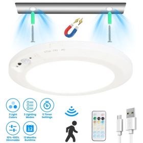 Magnetic USB Rechargeable Ceiling Light with PIR Motion Sensor, 3 Color Temperatures Stepless Dimmable Remote & Button Dual Control Timer Setting (Option: White)