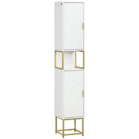 Tall Bathroom Storage Cabinet, Modern Narrow Bathroom Cabinet with Diamond Chevron Pattern and Adjustable Shelf, White (Option: White)