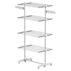 Garment Drying Rack Stainless Steel Folding Clothes Hanging Rack with Side Wings Castors for Indoor Outdoor White (Option: White)