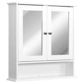 Medicine Cabinet, Wall-Mounted Bathroom Mirror Cabinet with Double Doors, Open Shelf, and Adjustable Shelf, Modern Bathroom Wall Cabinet, White (Option: White)